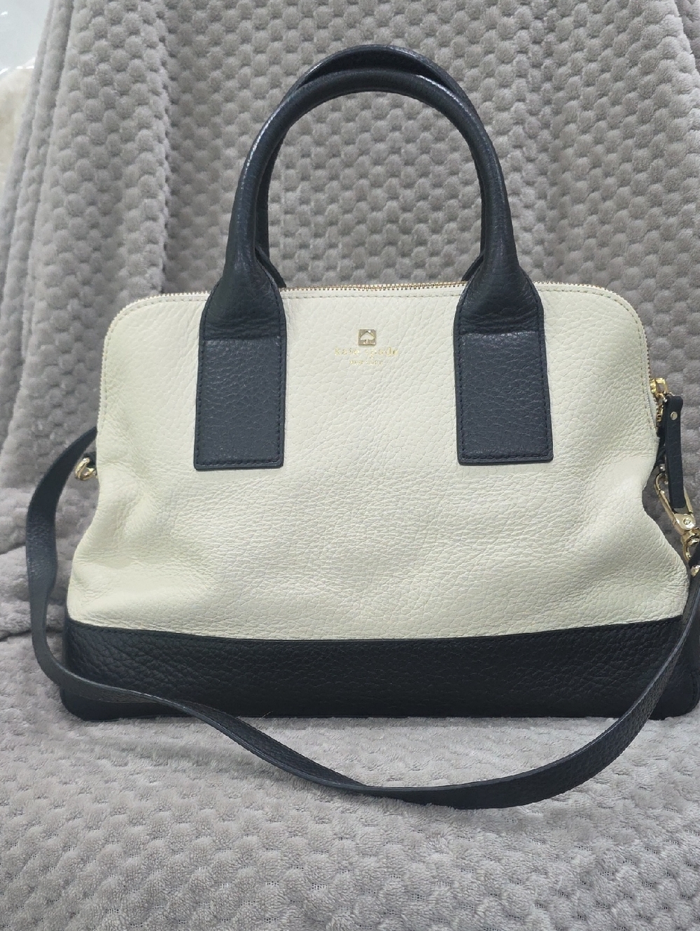 Kate Spade Two-Tone Black and Cream Leather Satchel.